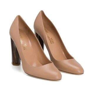 DIANE VON FURSTENBERG Santana Leather Pumps In Nude, Size 7.5